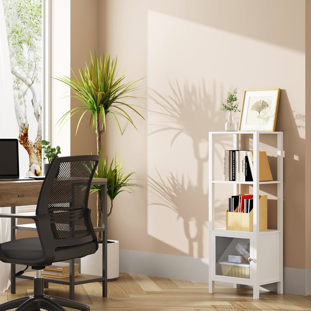 5 Tier Bookcase and Bookshelf, White, view 3