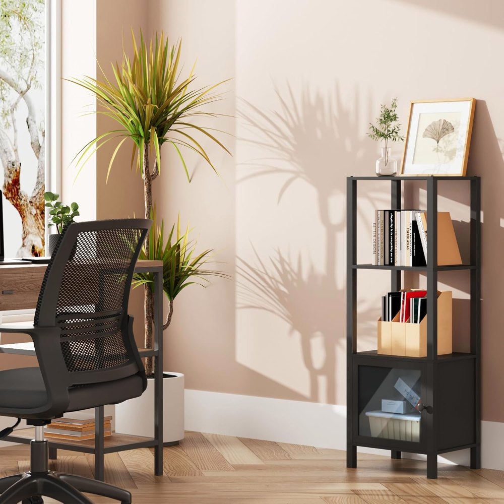 6 Tier Bookcase and Bookshelf, Black, view 3