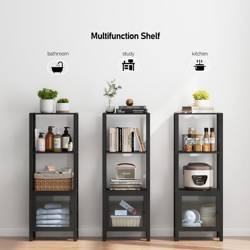 6 Tier Bookcase and Bookshelf, Black, view 4