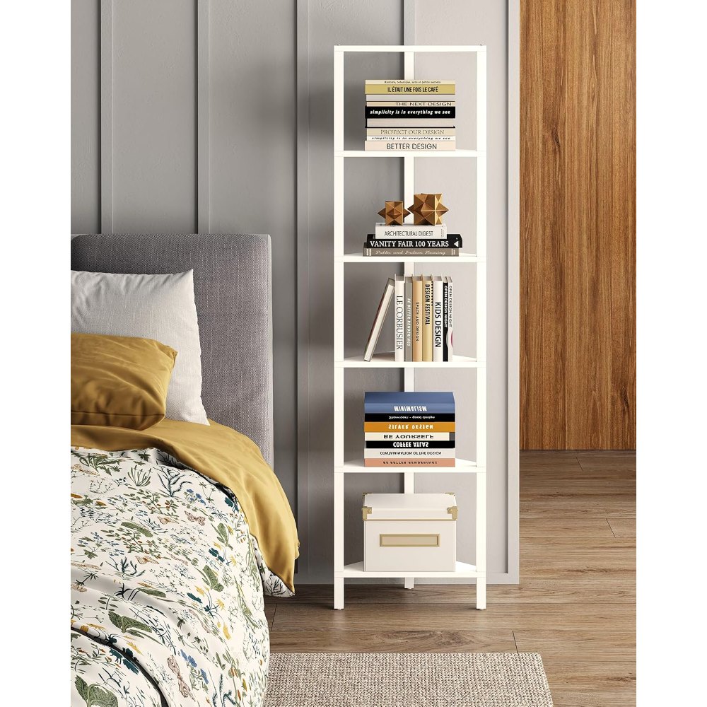 6-Tier Corner Bookshelf, White, view 4