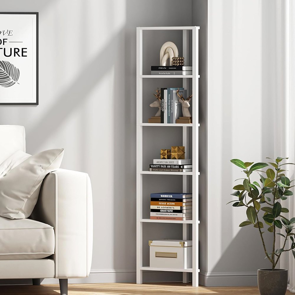 6-Tier Corner Bookshelf, White, view 7