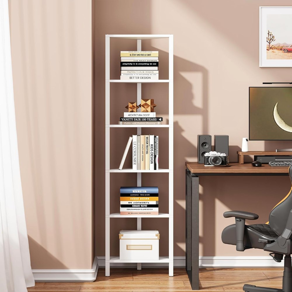6-Tier Corner Bookshelf, White