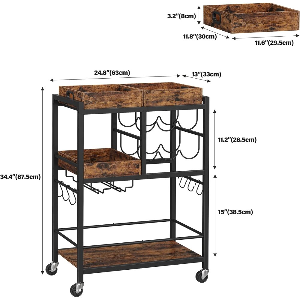 Bar Cart, Brown, 13" wide, detail 8