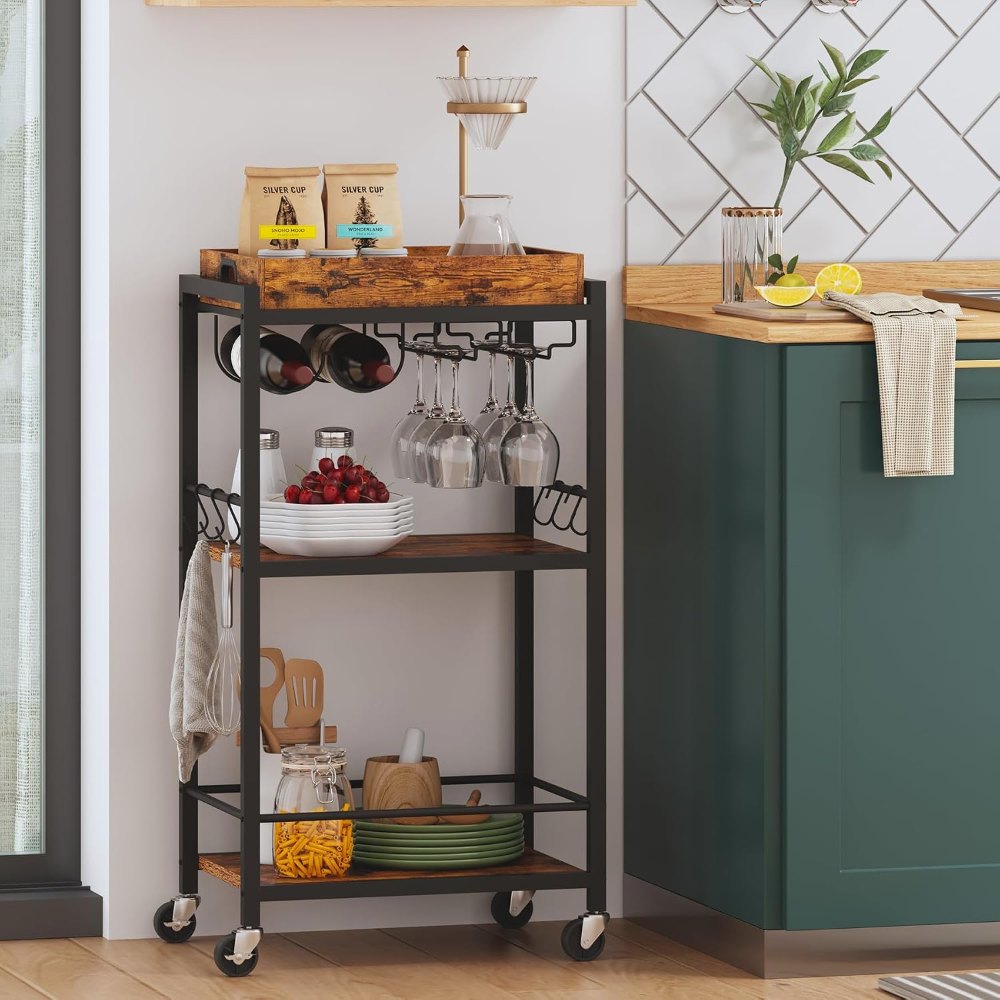 Bar Cart, Brown, 34.4" tall, view 4
