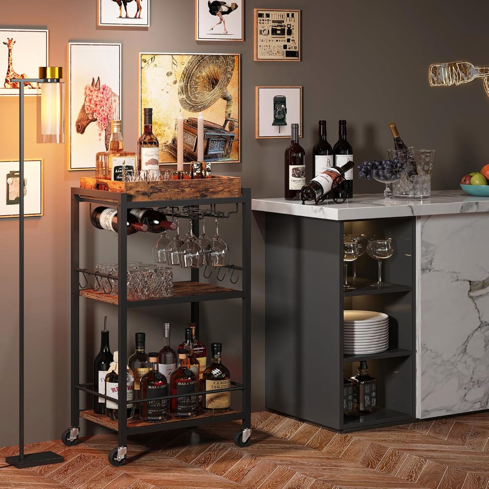 Bar Cart, Brown, 34.4" tall, view 6