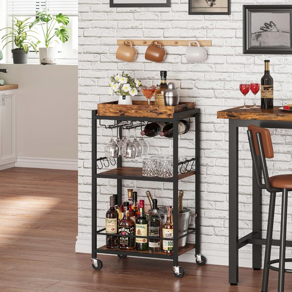 Bar Cart, Brown, 34.4" tall, detail 8