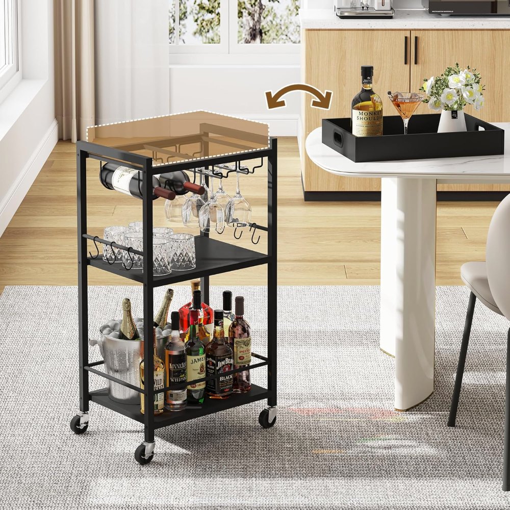 Bar Cart, with Wine Rack, Black, view 3