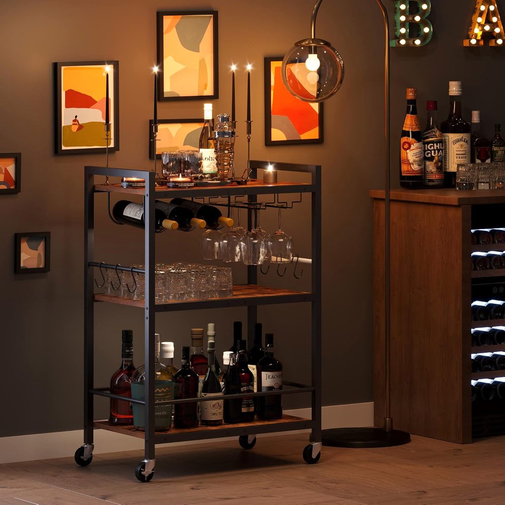 Bar Cart, with Wine Rack, Brown, view 3