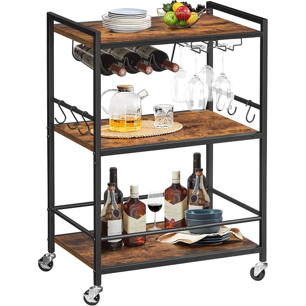 Bar Cart, with Wine Rack, Brown, detail 8