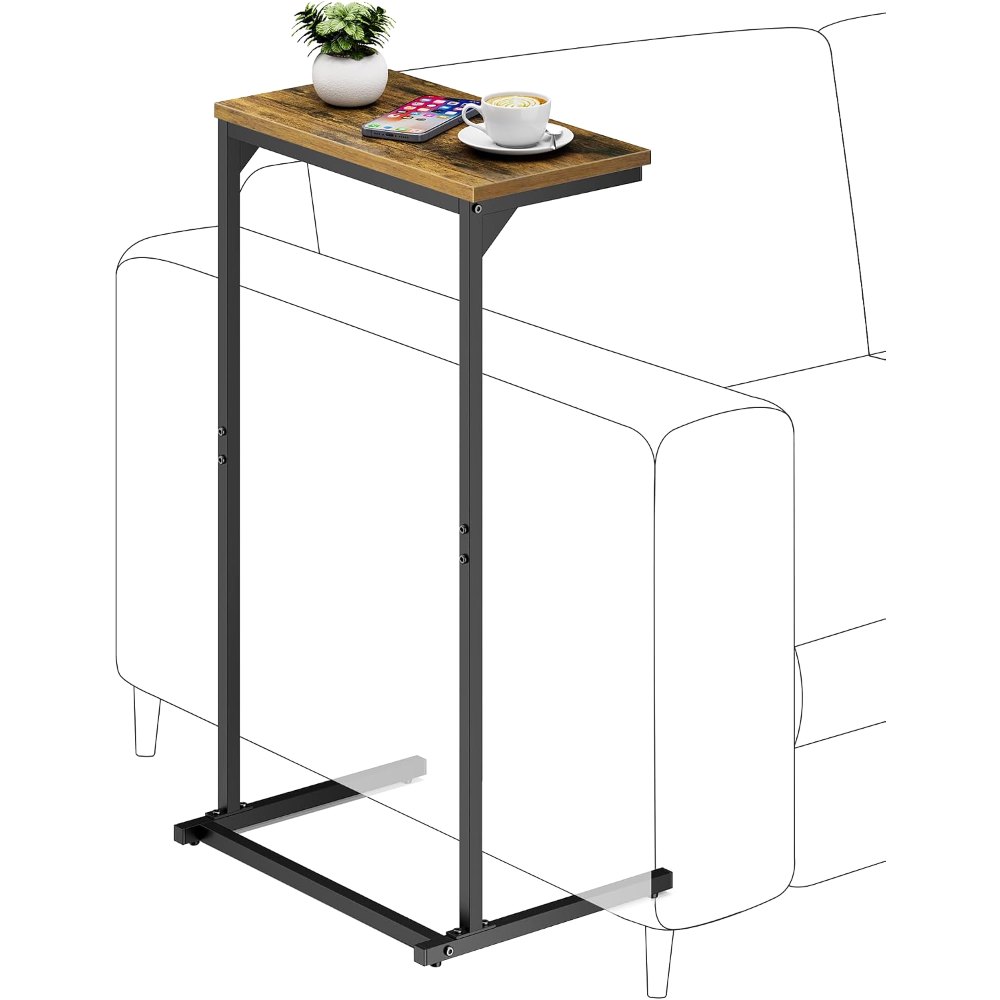 C Shaped End Table, Brown, 15.8" wide