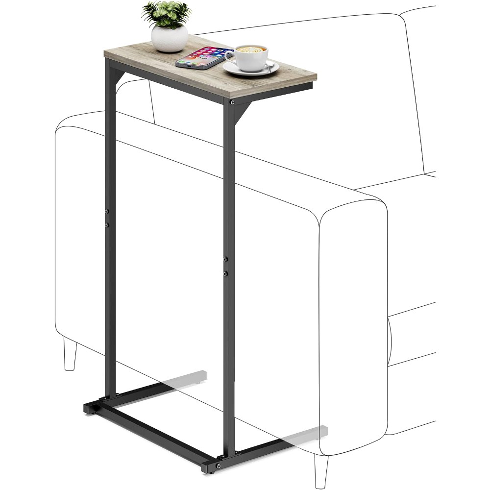 C Shaped End Table, Greige, 15.8" wide