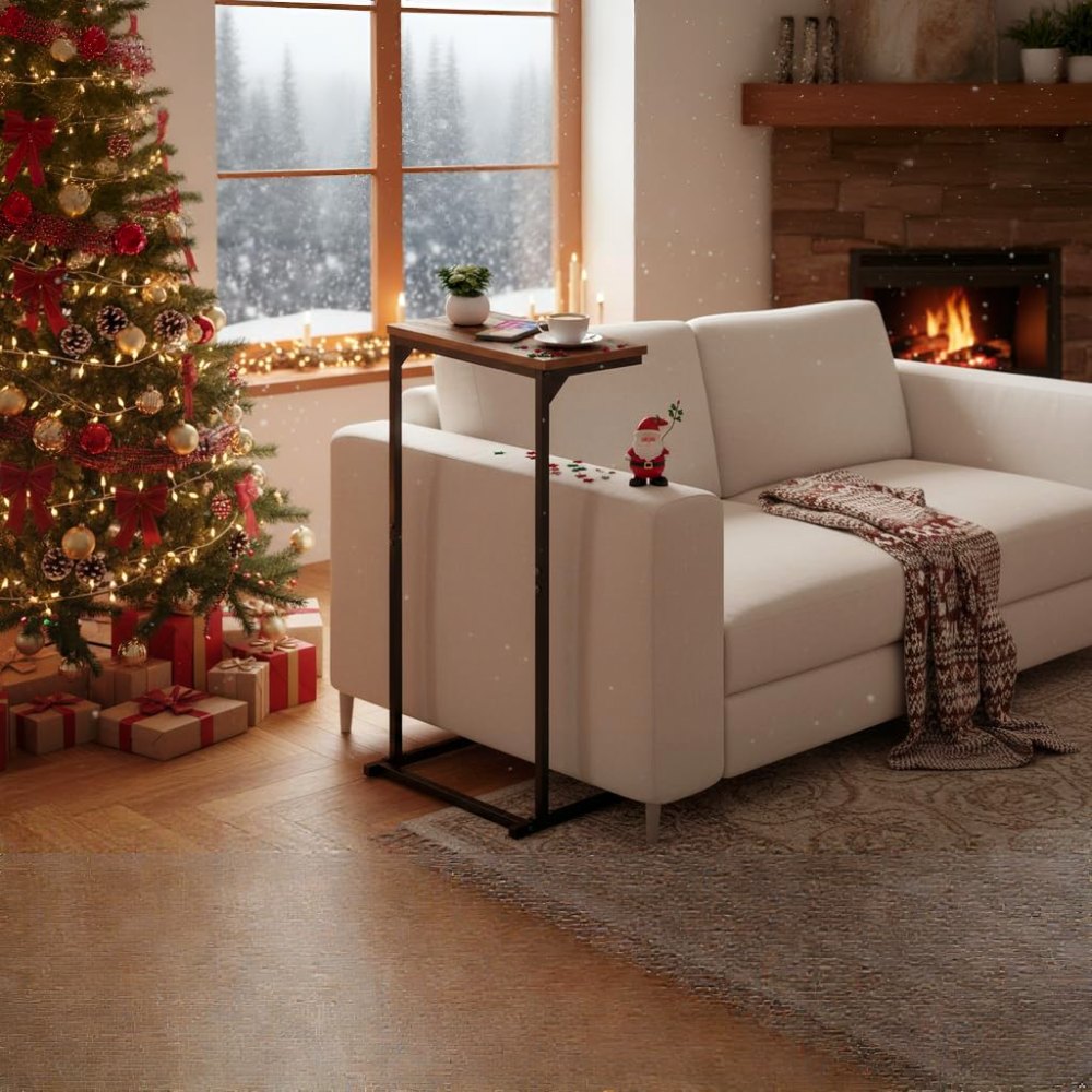 C Shaped End Table, Set of 2, Brown, view 2