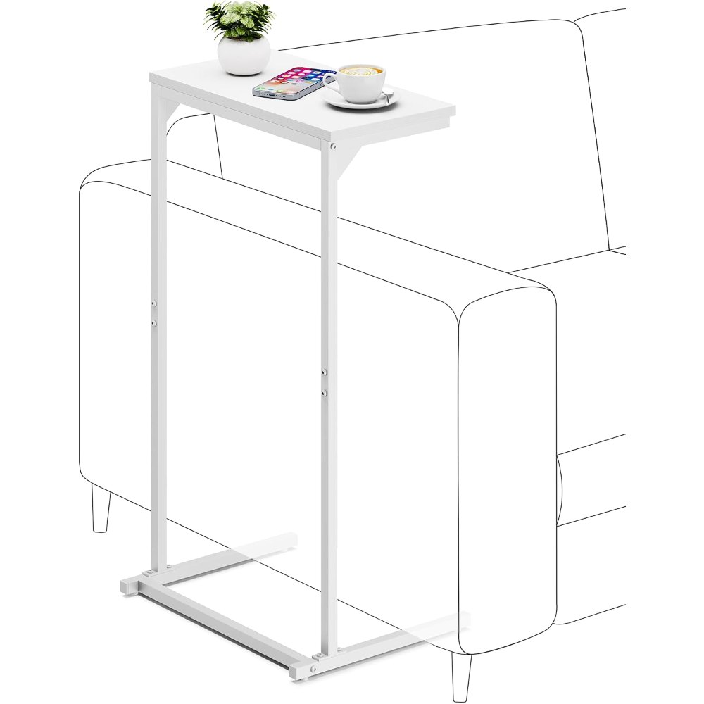 C Shaped End Table, Set of 2, White, view 4