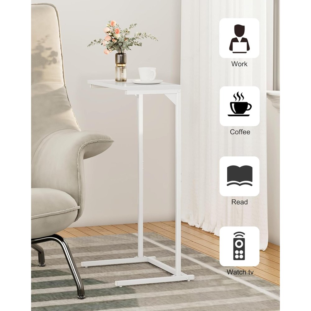 C Shaped End Table, Set of 2, White, view 5