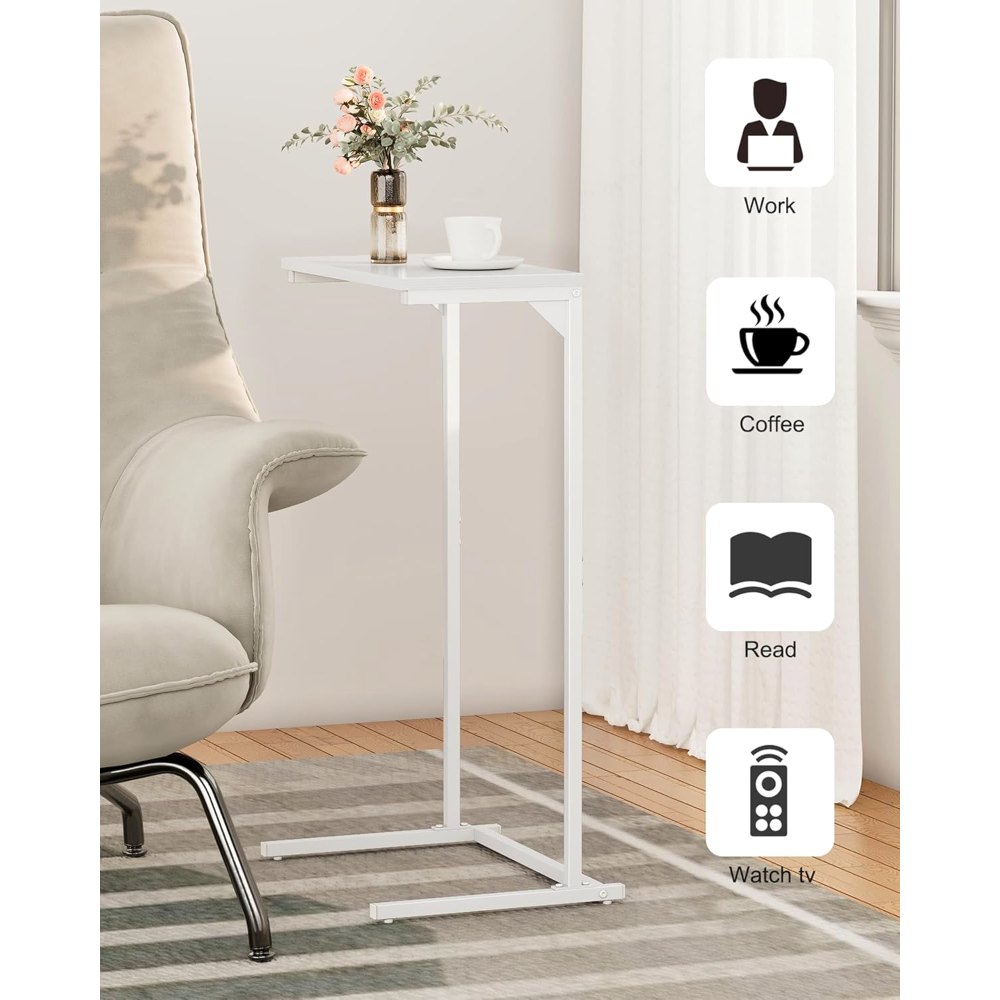 C Shaped End Table, White, 15.8" wide, view 4