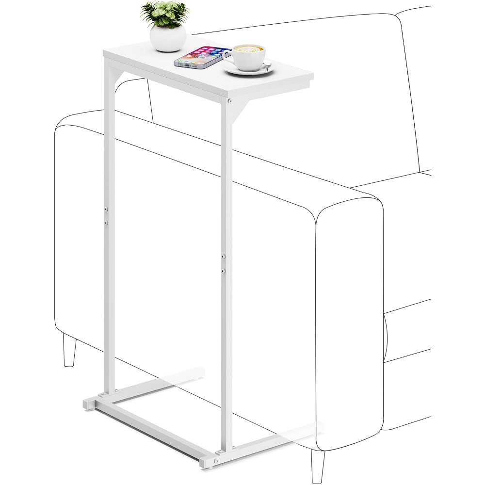 C Shaped End Table, White, 15.8" wide
