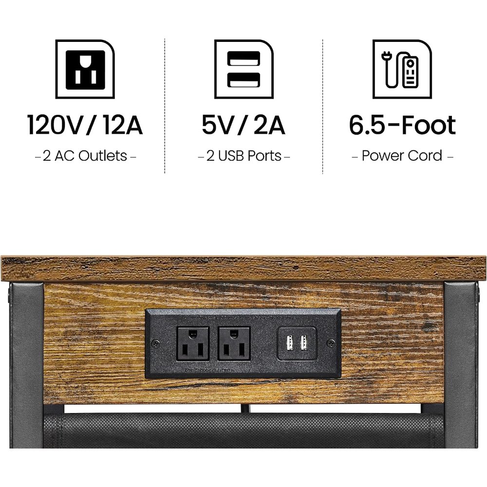 C Shaped End Table, with Charging Station, Brown, view 6