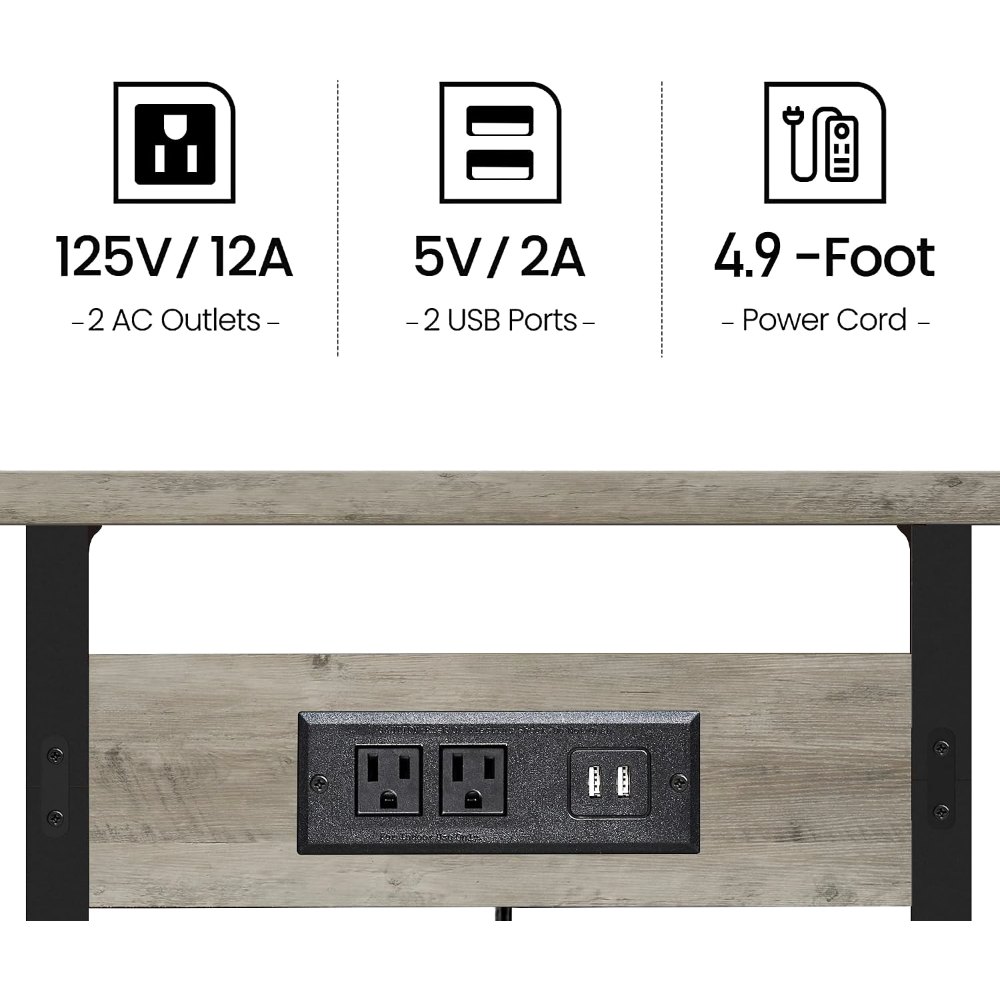 C Shaped End Table, with Charging Station, Greige, view 6