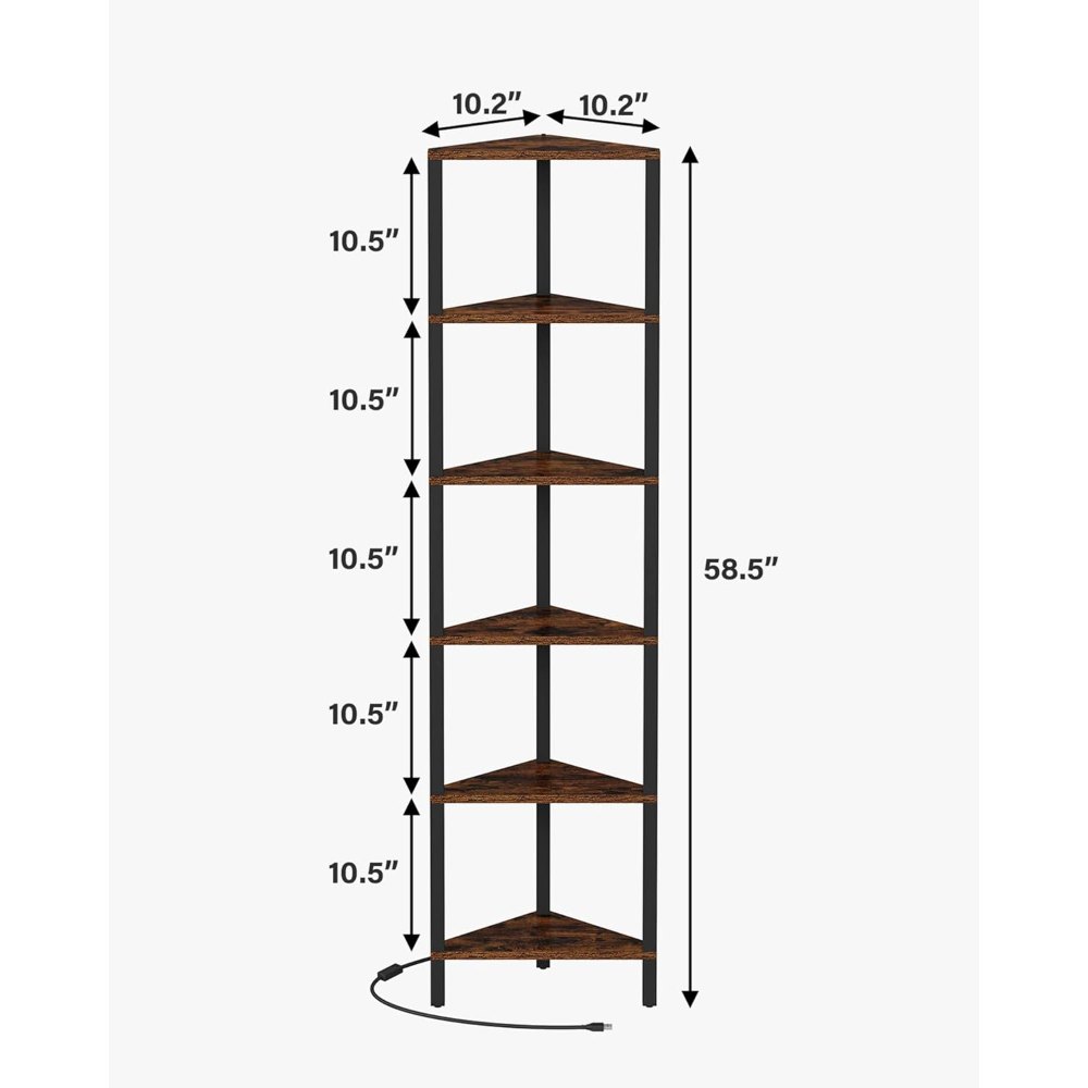 Corner Shelf, with LED, Rustic Brown, view 2
