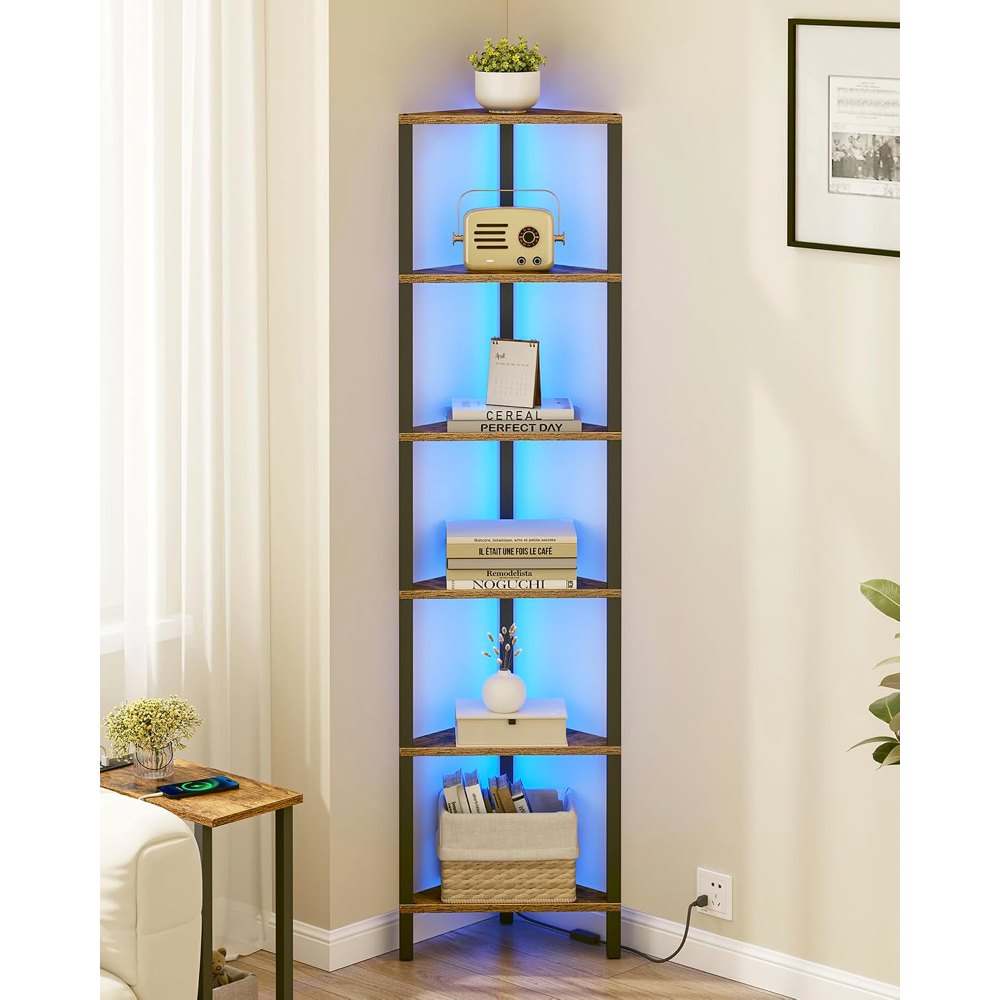 Corner Shelf, with LED, Rustic Brown