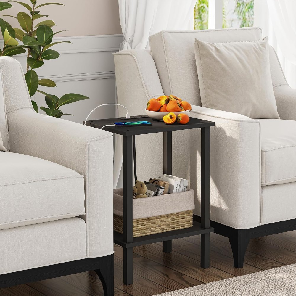 End Table, with Charging Station, Black, view 4