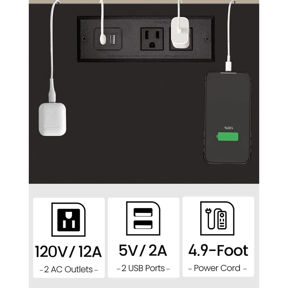 End Table, with Charging Station, Black, view 6
