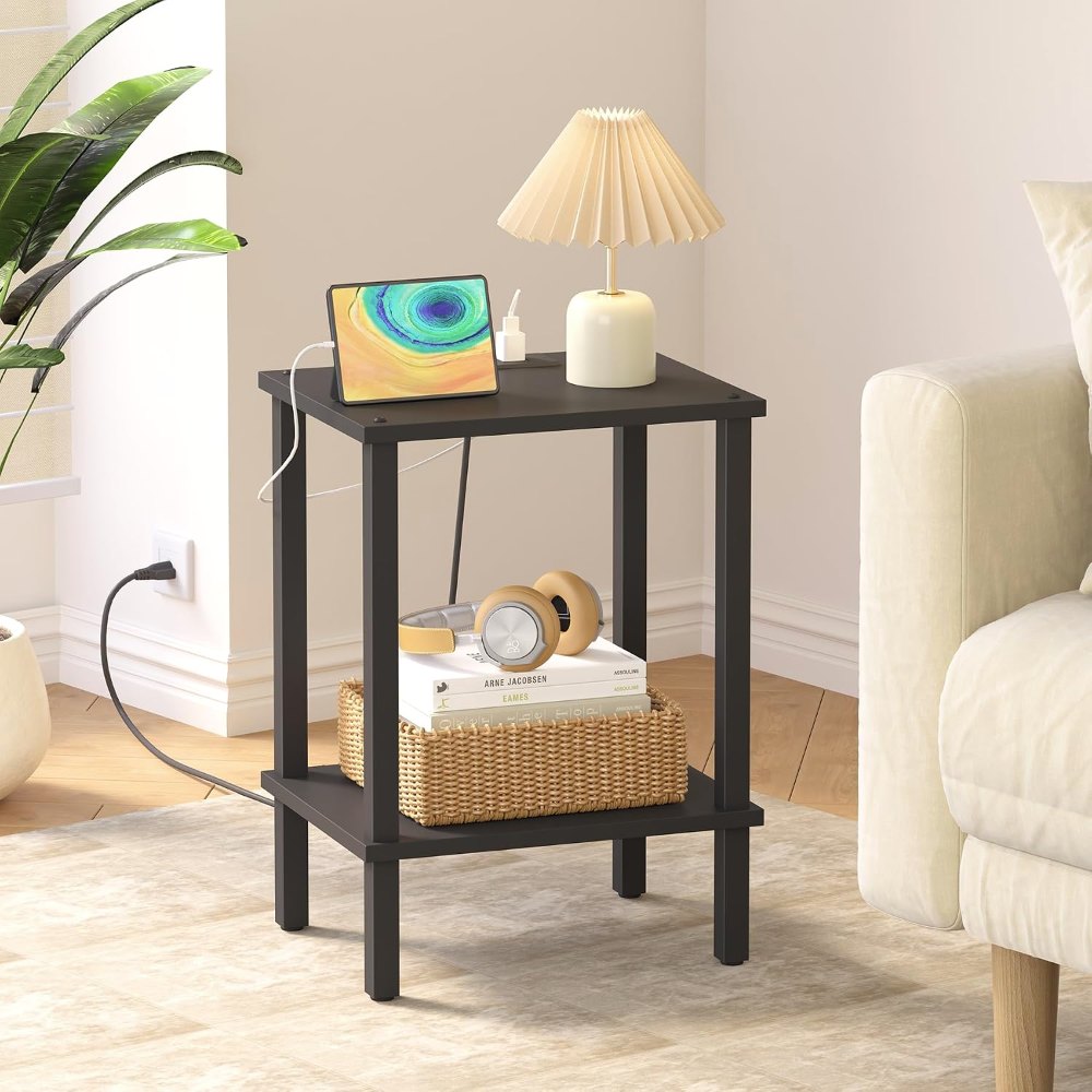 End Table, with Charging Station, Black, view 7