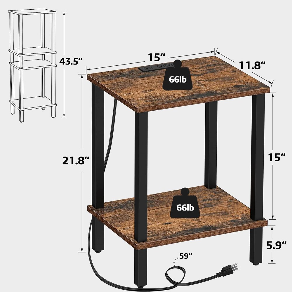 End Table, with Charging Station, Brown, view 3