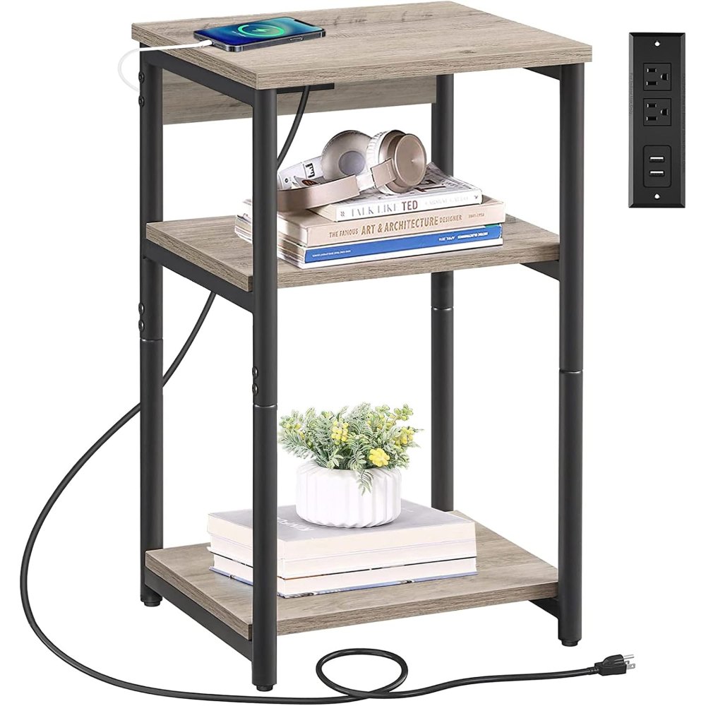 End Table, with Charging Station, Greige, view 3