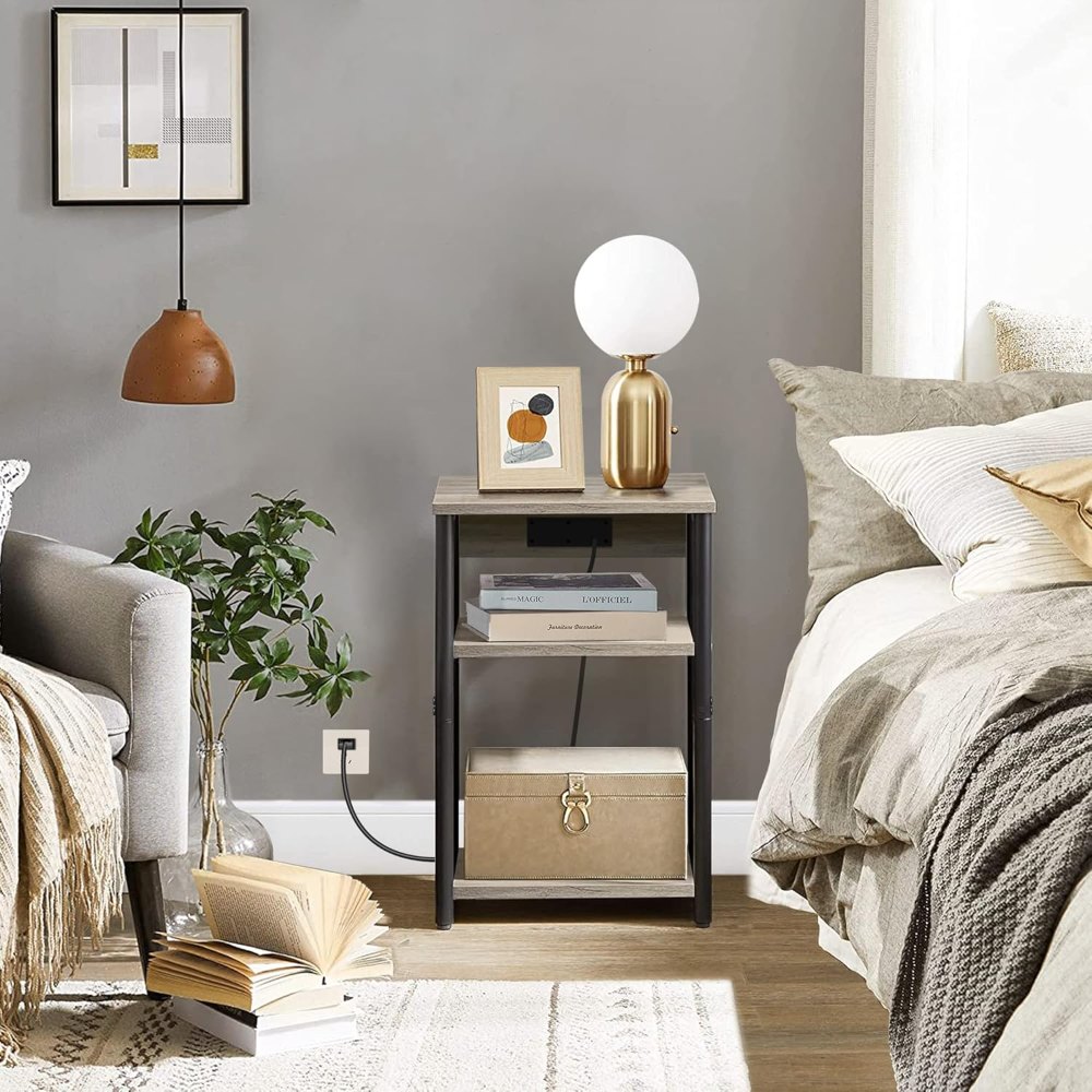 End Table, with Charging Station, Greige, view 4