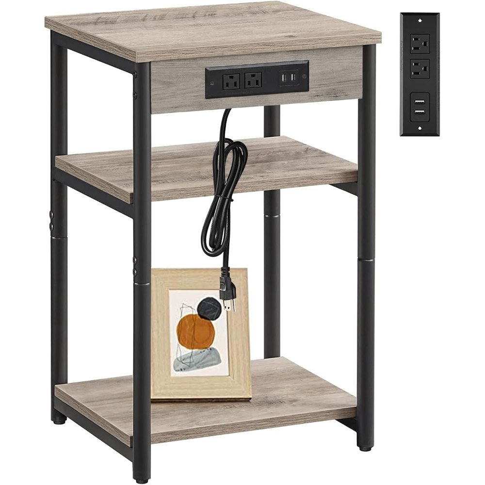 End Table, with Charging Station, Greige, view 6