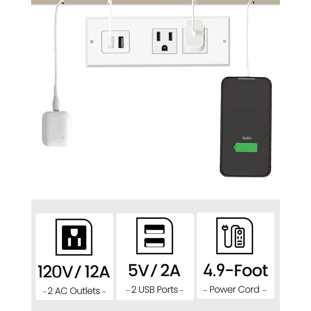 End Table, with Charging Station, White, view 6