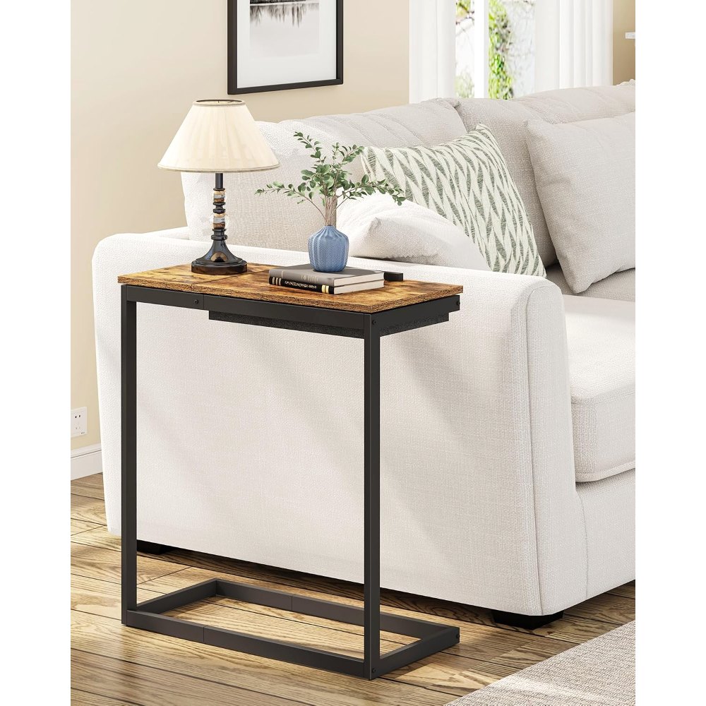 Large C Shaped End Table, Brown, view 2