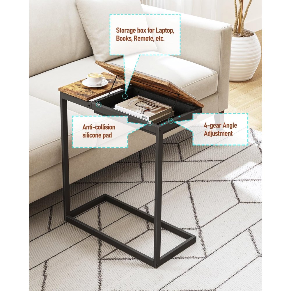 Large C Shaped End Table, Brown, view 4