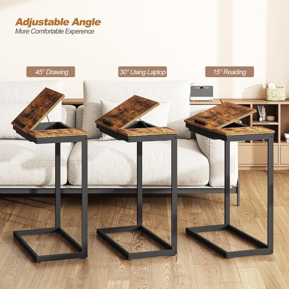 Large C Shaped End Table, Brown, view 5