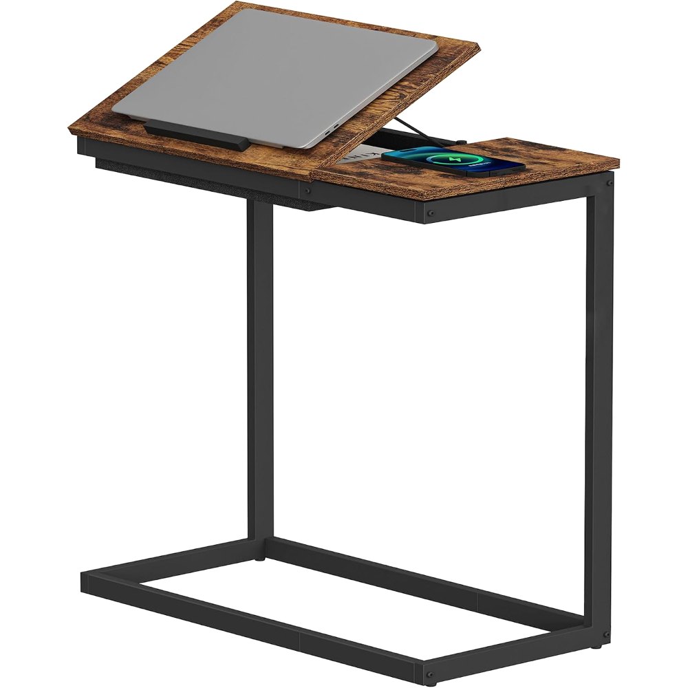 Large C Shaped End Table, Brown