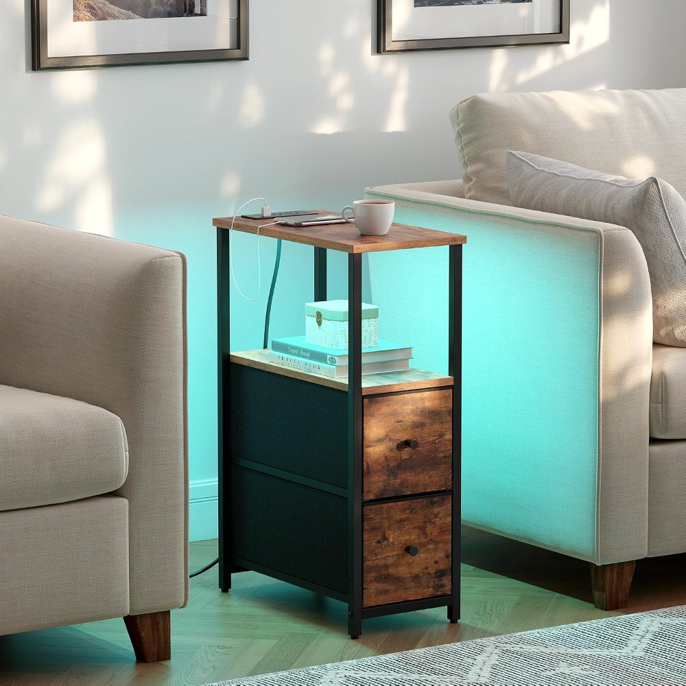 Narrow LED End Table, Brown, view 2