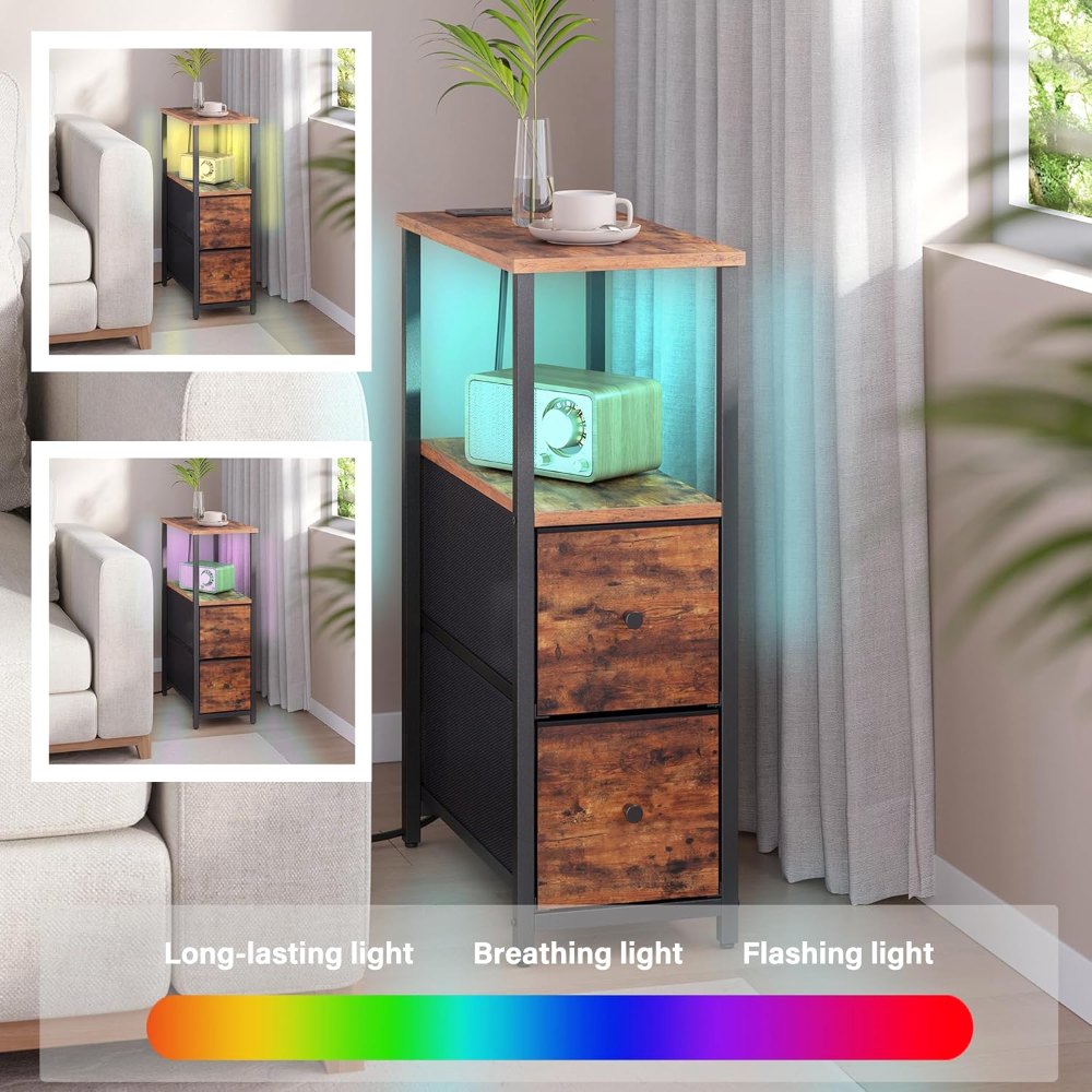 Narrow LED End Table, Brown, view 5