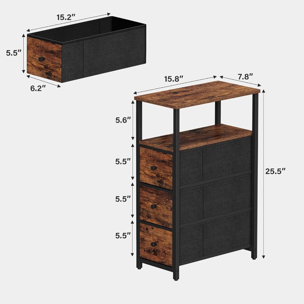 Narrow Night Stand, Brown, 15.9" wide, view 3