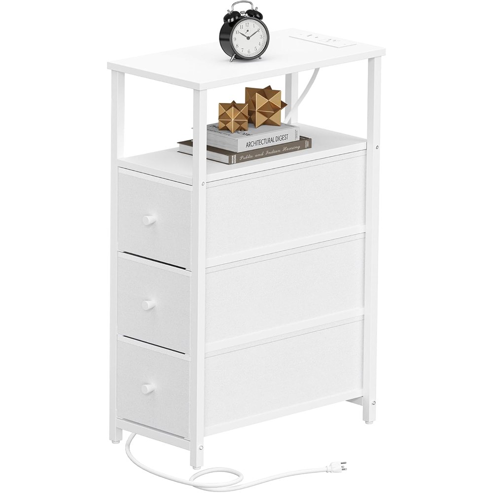 Narrow Night Stand, with Charging Station, Brown, view 8