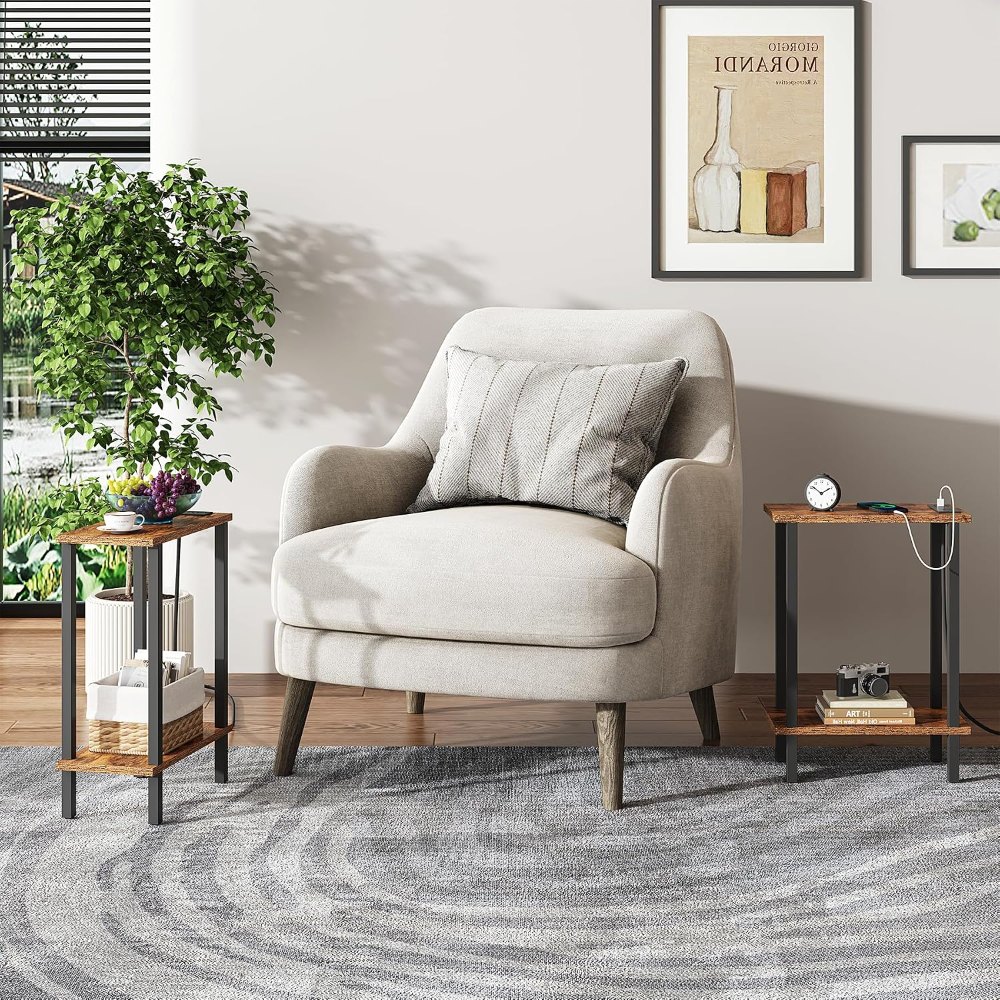 Narrow Side Table, with Charging Station, Brown, view 5