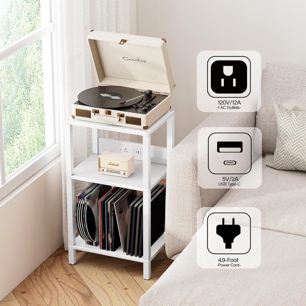 Record Player Stand, White, view 4
