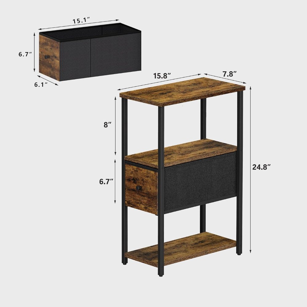 Small Narrow End Table, Brown, 15.8" wide, view 3