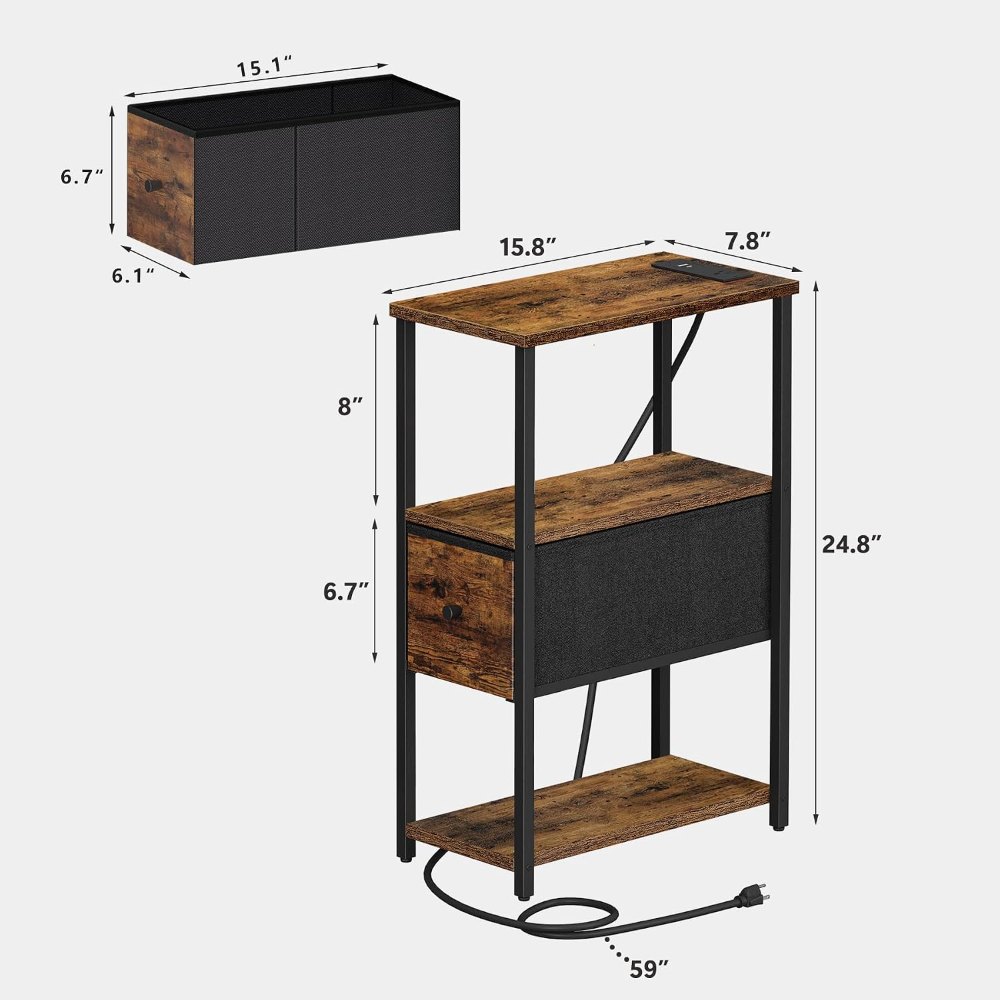 Small Narrow End Table, Set of 2, Brown, view 3