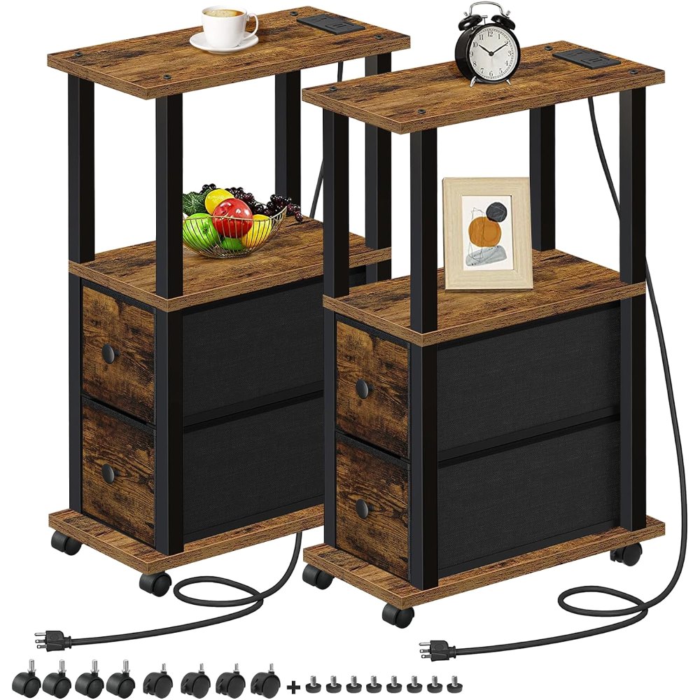 Small Narrow End Tables, Brown and Black