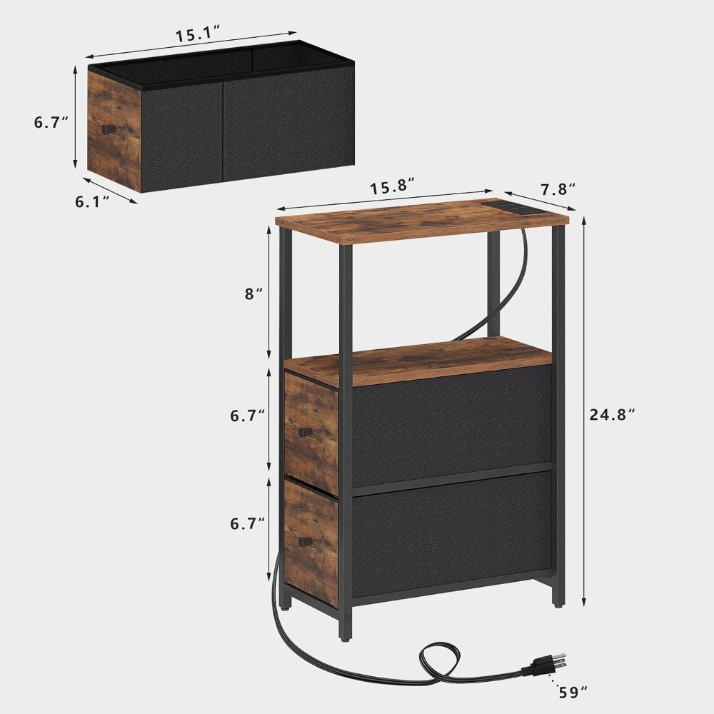 Small Narrow LED End Table, Brown, view 3