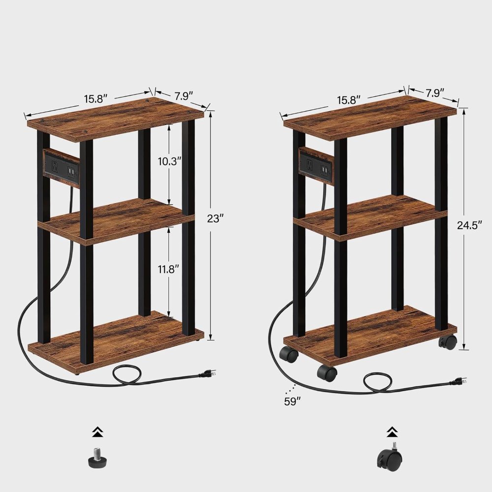 Small Narrow Side Table, Set of 2, Brown, view 3