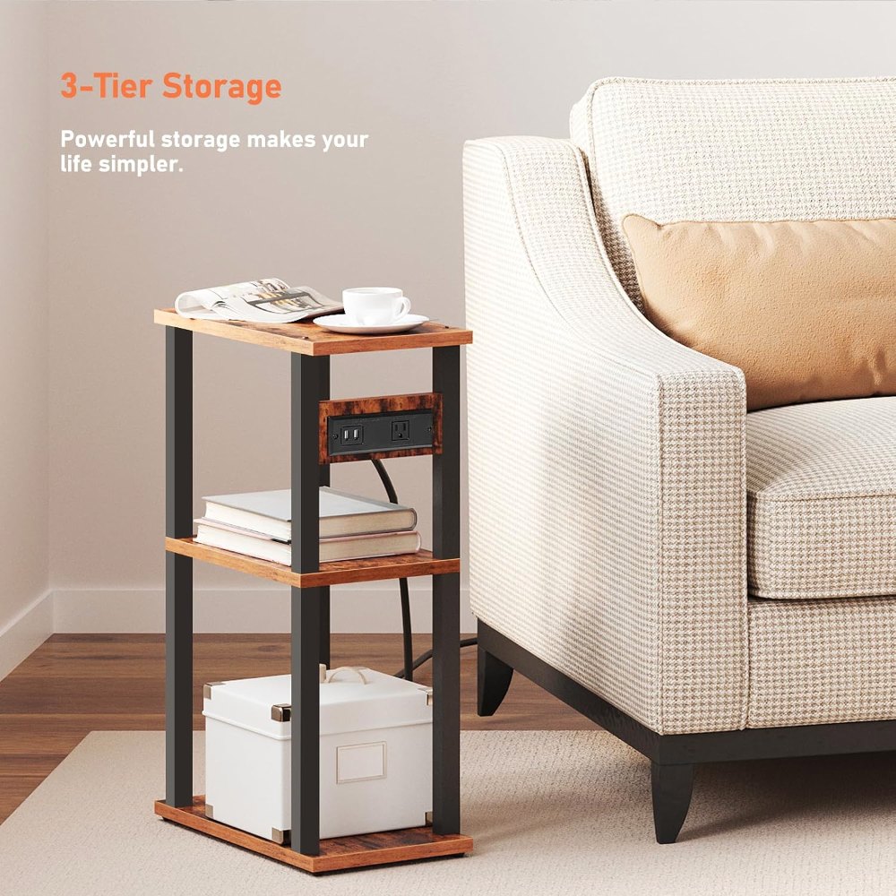 Small Narrow Side Table, Set of 2, Brown, view 5