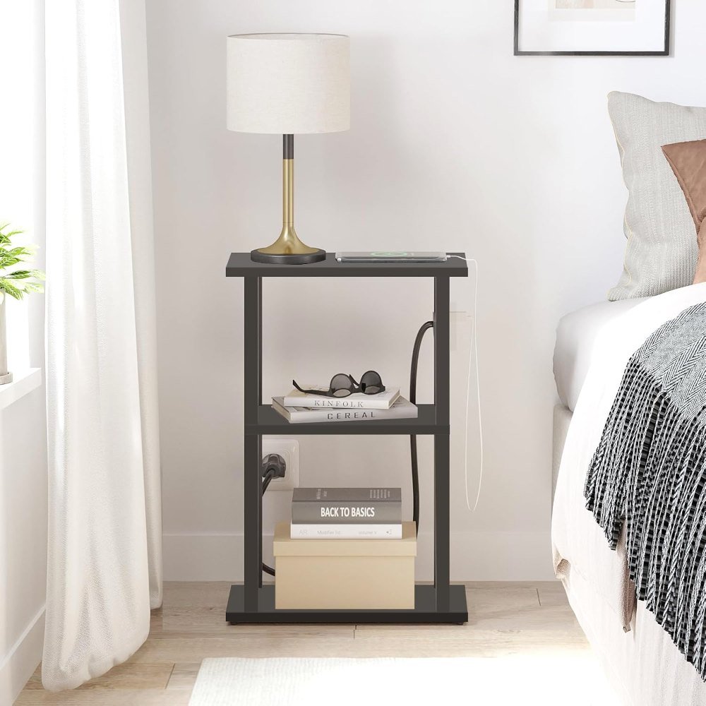 Small Narrow Side Table, with Charging Station, Black, view 7