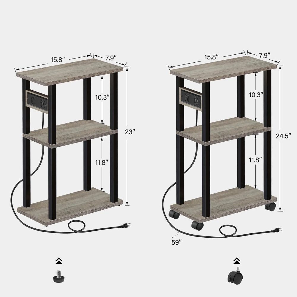 Small Narrow Side Table, with Charging Station, Greige, view 3